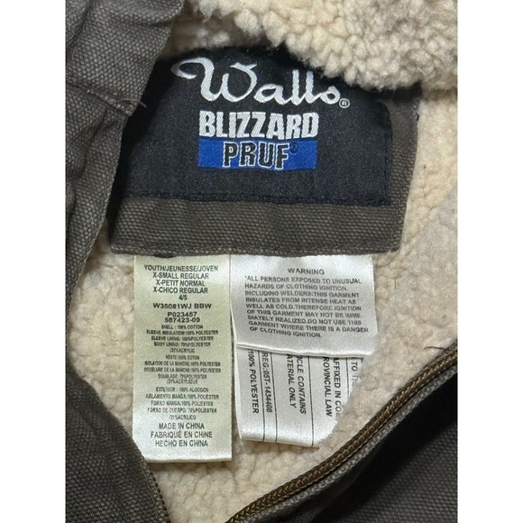Walls Blizzard Pruf‎ Hooded Jacket Sherpa Lined Brown Duck Canvas kids XS - Picture 2 of 6